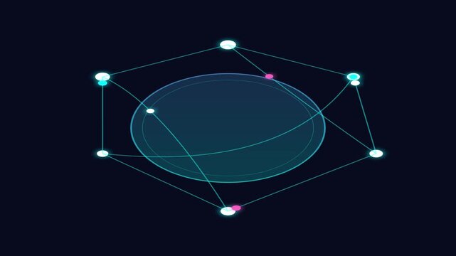 Futuristic digital plexus globe, glowing network connection lines, abstract tech sphere with data points, blue geometric communication background