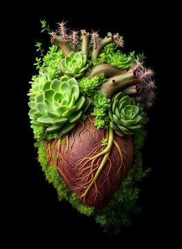 coraz&oacute;n anat&oacute;mico, coraz&oacute;n humano, coraz&oacute;n vegetal, suculentas, plantas suculentas, echeveria, rosetas, ra&iacute;ces, ra&iacute;ces expuestas, cactus, espinas, naturaleza, bot&aacute;nica, flora, jard&iacute;n, vegetaci&oacute;n, crec