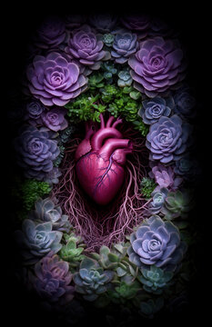suculentas, coraz&oacute;n anat&oacute;mico, coraz&oacute;n humano, plantas suculentas, echeveria, naturaleza, flores, rosetas, jard&iacute;n, bot&aacute;nica, arte conceptual, surrealismo, fantas&iacute;a, creatividad, simbolismo, amor, emoc