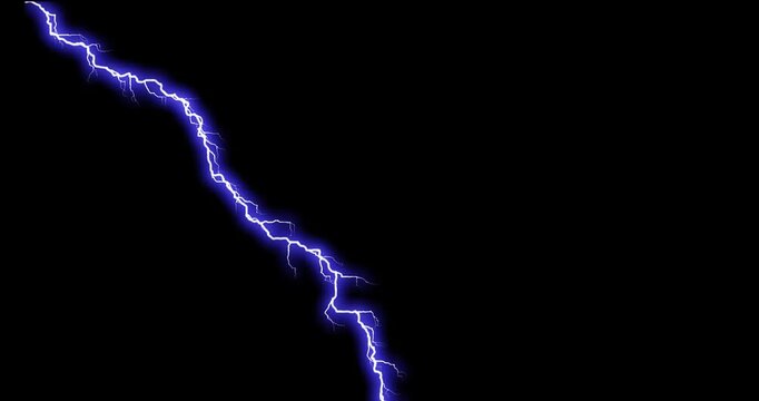Bright blue lightning bolt striking across a dark night sky background an intense electrical