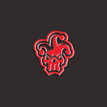 Red Jester Skull Logo Emblem.