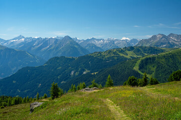 alpine panorama and view over the Zillertal Valley near Mayrhofen in Tyrol