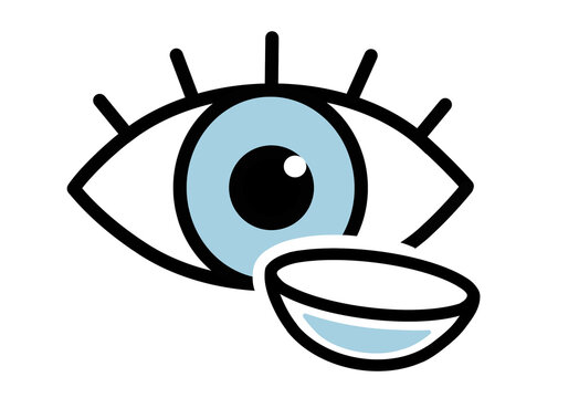Blue eye with contact lens insertion icon transparent background