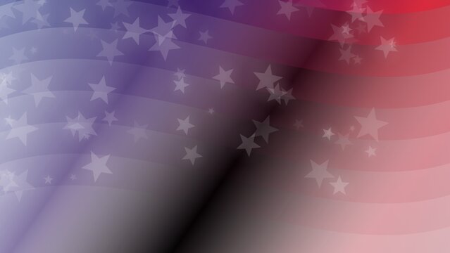 American flag inspired abstract background with stars and wavy stripes in red blue colors.