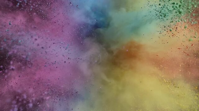 Vivid powder explosion blooms outward in a chaotic, colorful cloud