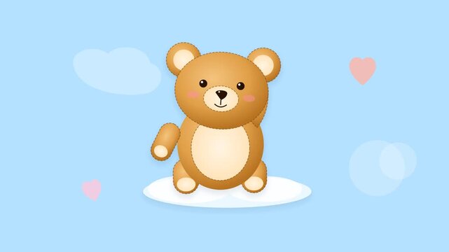 Cute teddy bears on clouds seamless pattern motion background