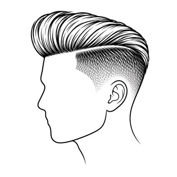 Pompadour Hairstyle Vector Line Art  Black and White Men&rsquo;s Haircut