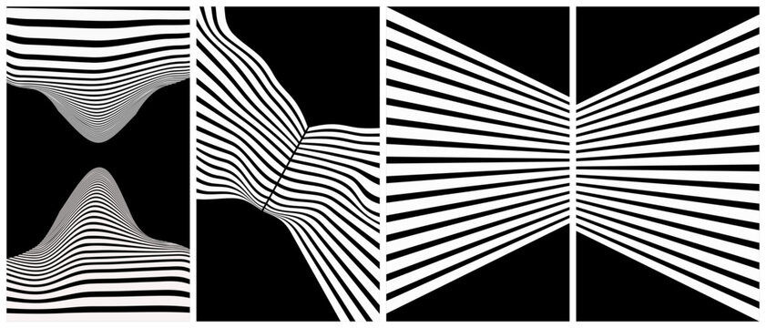 Abstract black and white striped geometric pattern set