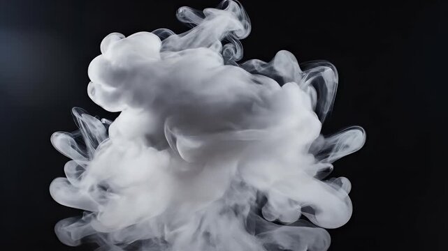 Ethereal white smoke erupts, forming intricate, swirling patterns against darkness