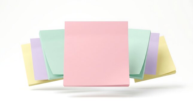 A stack of colorful sticky notes arranged in a fan shape on a white background.