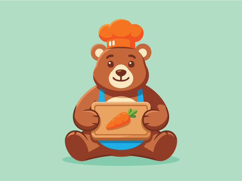 Teddy bear chef holding carrot tray