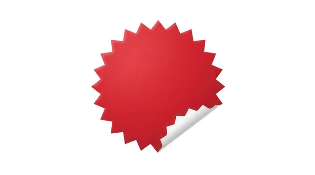 Red starburst sticker with a peeled corner isolated on transparent background