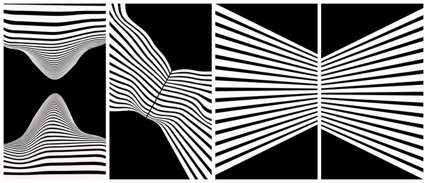 Abstract black and white striped geometric pattern set