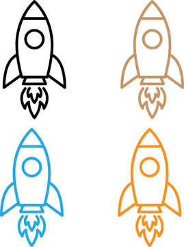 Space rocket launch vector illustration with flame details for science startup logo design.