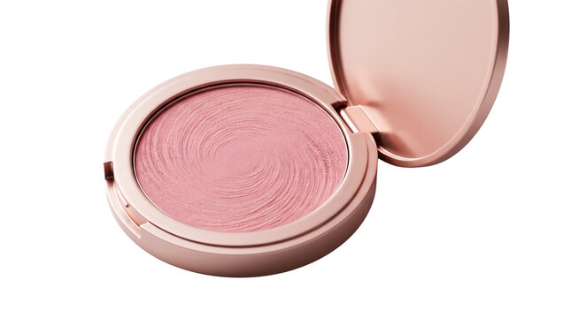 Pink powder blush in rose gold compact, luxury cosmetic makeup product, elegant facial rouge for beauty branding isolated PNG with Transparent Background