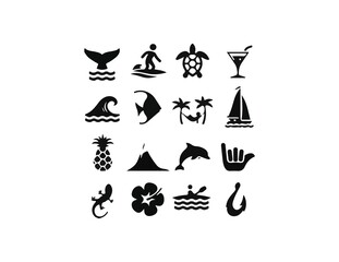 Fototapeta premium set of black and white sea or summer vactor icons for design