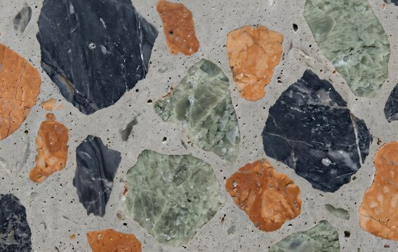 Contemporary Terrazzo Stone Texture with Large Multicolor Chips