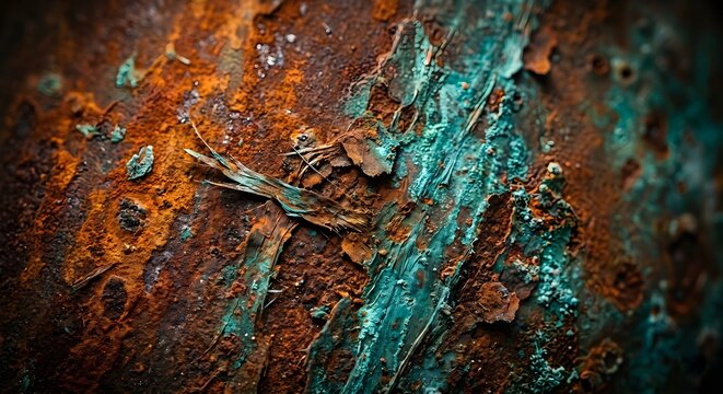 Rusted Metal Surface with Blue Patina and Weathered Industrial Texture
