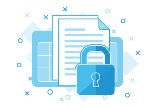 Digital security for sensitive information and documents protected by a padlock icon modern flat illustration for data privacy concept.