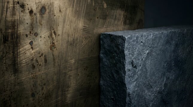 Weathered Wood Texture Paired with a Dark Stone Block
