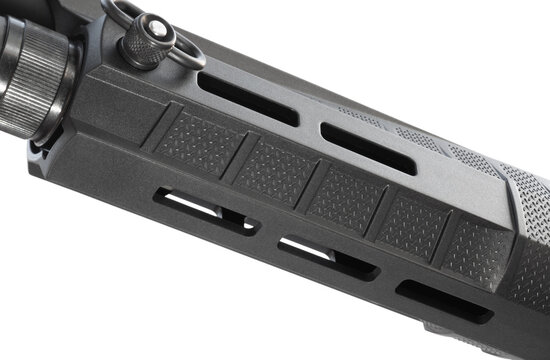 Studio shot of a shotgun's fore-end underneath to mount accessories