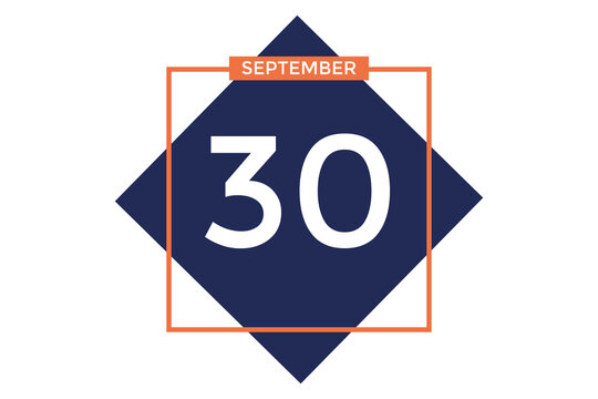 September 30 calendar with blue box with orange border on white background