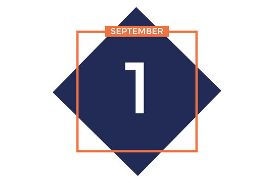September 1 calendar with blue box with orange border on white background