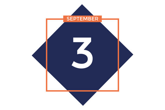 September 3 calendar with blue box with orange border on white background