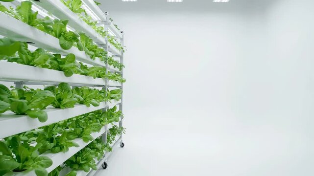 Indoor Vertical Farm With Leafy Greens and Copy Space