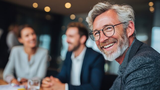 Smiling business people talking planning in conference room meeting