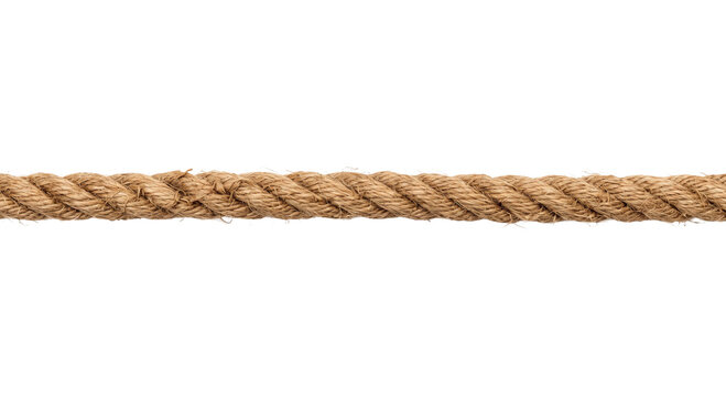 Thick natural fiber rope stretched horizontally on a clean white background