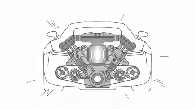 High Performance Supercar Engine Animated Vector Icon