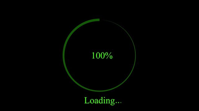 Green loading progress circle showing complete status at one hundred percent