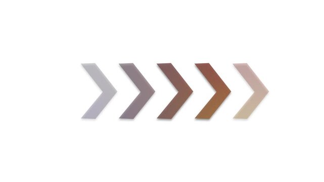 Horizontal sequence of textured chevron direction arrows against white arrow