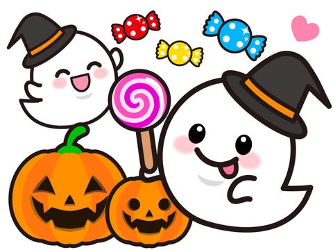キャンディを食べるハロウィンお化けのイラスト素材3