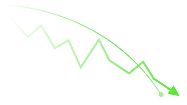 Abstract downward chart with a falling line and arrow decline loss or a negative business trend animation