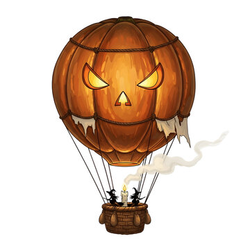 Pixel art pumpkin hot air balloon for halloween