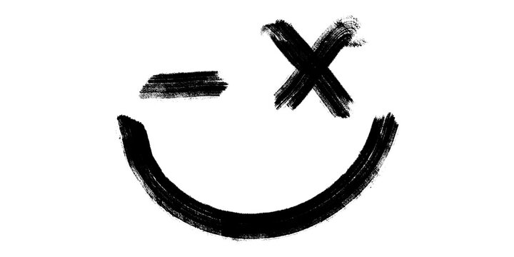 Hand drawn black brush winking smiley face