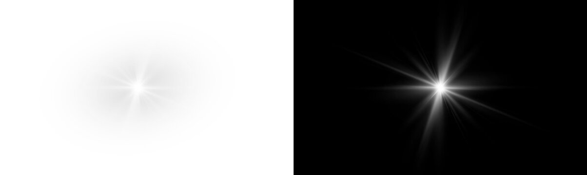 Isolated star glow cut out, transparent background, no background, png. Bright center spark radiates sharp rays and soft halo, giving clean decorative highlight for overlays, banners, or graphic