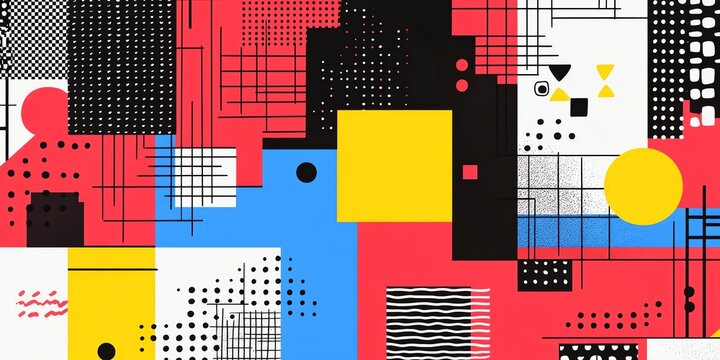 Abstract Geometric Pattern with Bold Colors and Lines on White Background