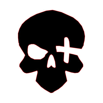 Stylized black skull with a cross shape eye detail and red stroke outline, perfect for gaming avatars, logos, and edgy branding.