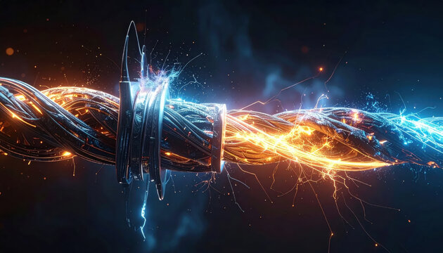 Intense Electrical Surge From A Powerful Energy Conduit Showcasing Dynamic Power Transfer And Futuristic Technology