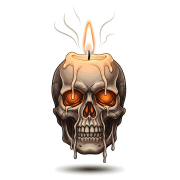 Pixel art skull candle with burning flame on top