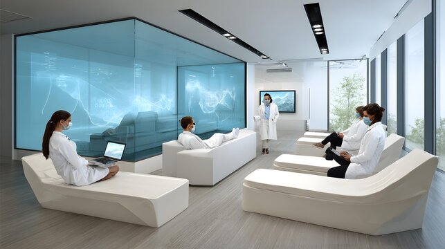 innovation hub combining robotics, biotechnology and quantum computing in a unified futuristic laboratory