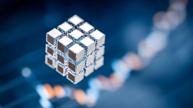 laboratory with floating holographic cubes visualizing complex datasets and predictive intelligence models