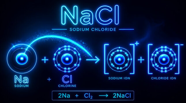 Sodium Chloride NaCl Formation and Ionic Bonding Chemical Reaction Diagram