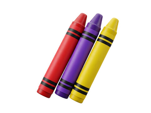 Three colorful wax crayons isolated on transparent background