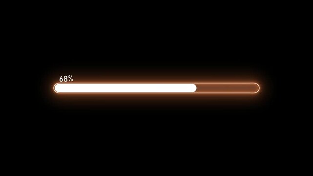 Glowing half-filled progress bar with percentage label animation, Waiting loading bar animation