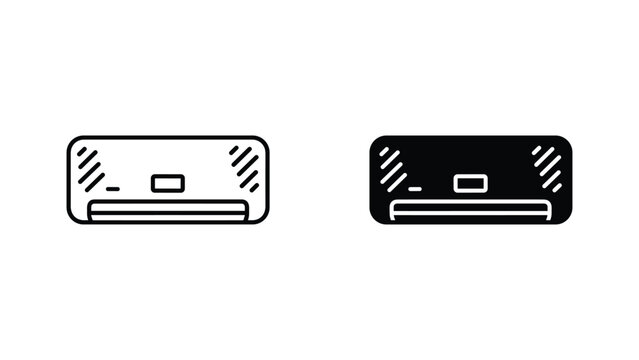 Modern air conditioning unit vector icon set in clean outline and solid black graphic design style
