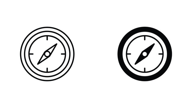 Navigation compass vector icon set with detailed outline and solid black minimalist graphic style